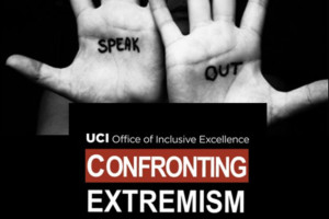 hands with the words saying Speak out and a banner with the words Confronting Extremism initiative